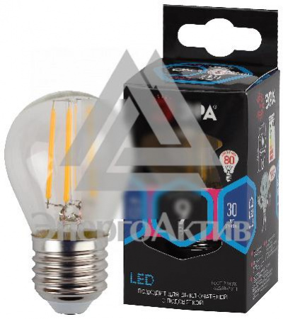 Лампа светодиодная F-LED P45-9w-840-E27  (филамент, шар, 9Вт, нейтр, E27) (10/100/4000) ЭРА купить по оптовой цене с доставкой